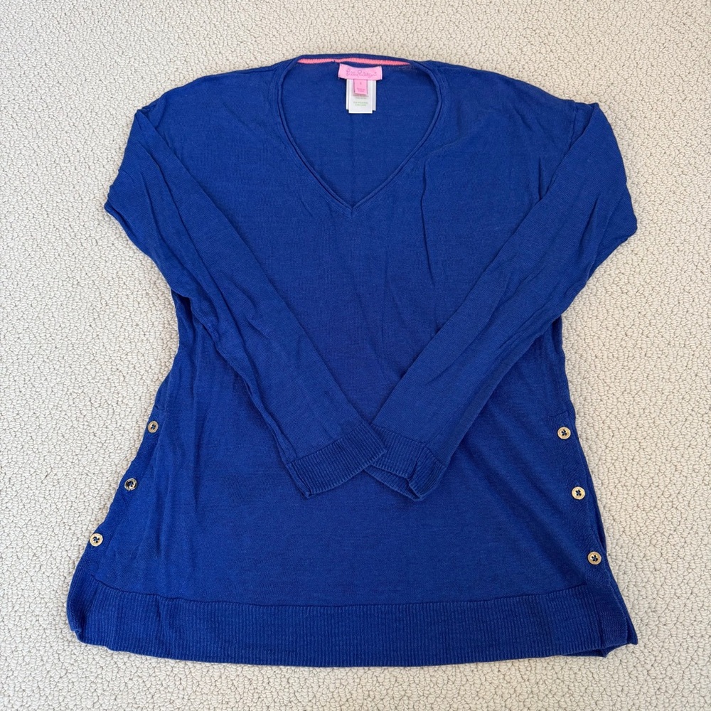 Lilly Pulitzer Blue Linen V-Neck Sweater